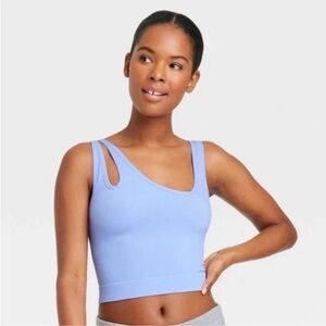 Colsie Asymmetrical Cut Out Crop Top - Powder Blue